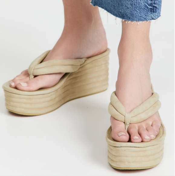 Veronica Beard Geno Suede  Wage Sandals -  Sand - Picture 2 of 10